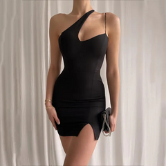 Backless Oblique Shoulder Side Slit Dress