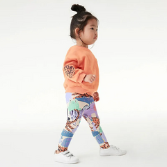 Kids Toddler Big Girls Autumn Winter Fashion Casual Simple Solid Color Cartoon Tiger Crocodile Zebra Sweatshirts Trousers Set