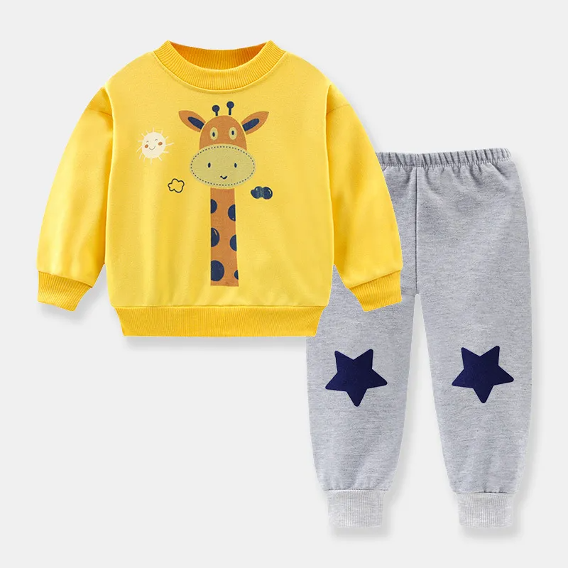 Kids Toddler Boys Girls Fashion Casual Cute Cartoon Pattern Long Sleeve Round Neck Sweatshirts Trousers Sets