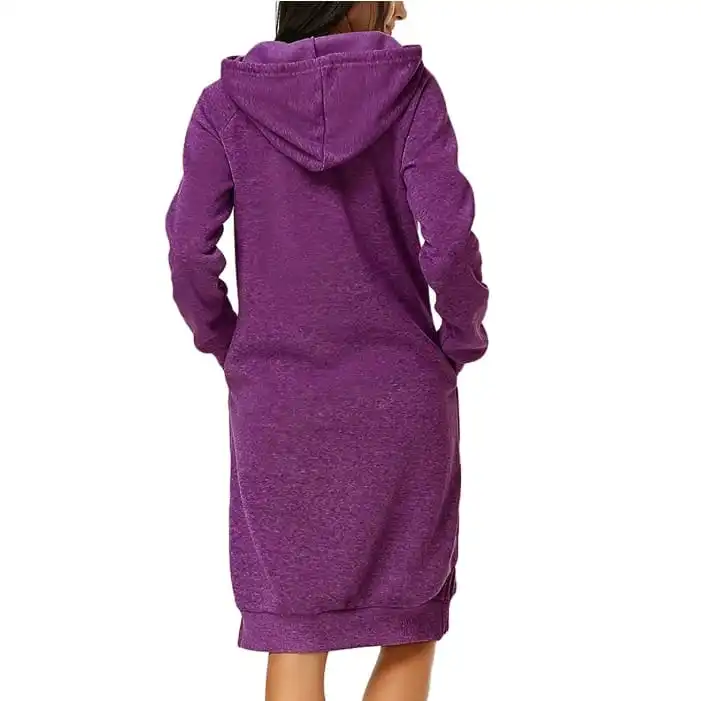 Autumn Winter Women Fashion Solid Color Hooded Long Sleeve Loose Dress