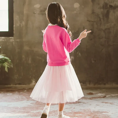 Cute Girl Simple Style Lace Patchwork Sweatshirts And Pink Tutu Skirts