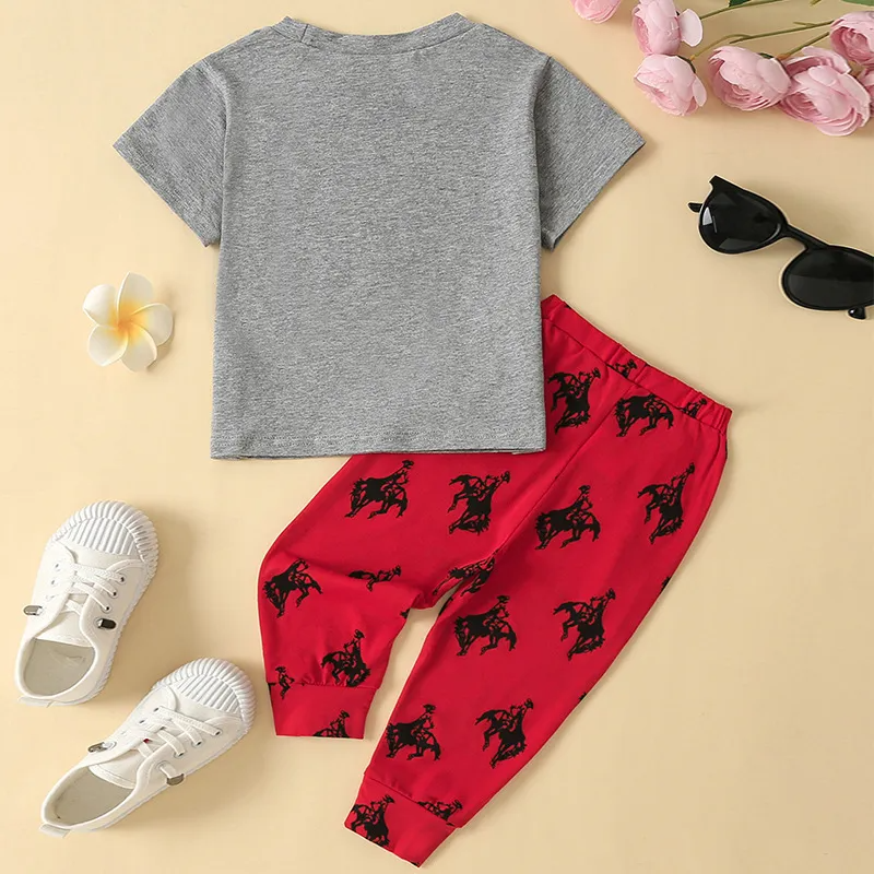 Kids Toddler Girls Summer Fashion Casual Cotton Letters Solid Color Round Neck Short Sleeve Jogger Pants Set