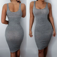 Women Basic Sleeveless Solid Color Bodycon Dress