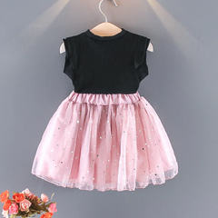 Children Kids Baby Fashion Girls Casual Sleeveless Top And Bowknot Mesh Skirt 2pcs Set