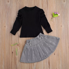 Children Kids Toddlers Girls Black Long Sleeves Tops And Skirt 2pcs Set