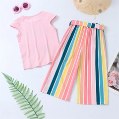 Children Kids Baby Fashion Girls Short Sleeve Pineapple Print T-Shirt And Stripes Pants 2pcs Set