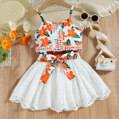 Kids Toddler Girls Casual Cute Sweet Floral Print Vest Skirt Set