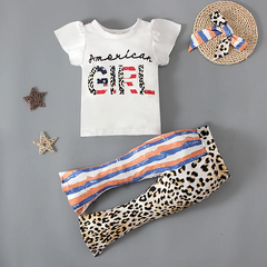 Children Kids Baby Fashion Girls Boys Independence Day Flag Short Sleeve Letter Print T-Shirt And Shorts Set