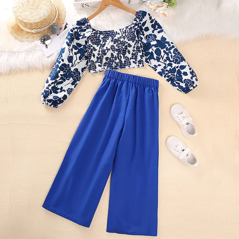 Children Kids Toddlers Girls Flower Ruched Top And Pants 2pcs Set