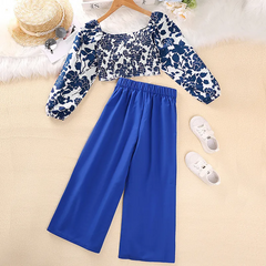 Children Kids Toddlers Girls Flower Ruched Top And Pants 2pcs Set