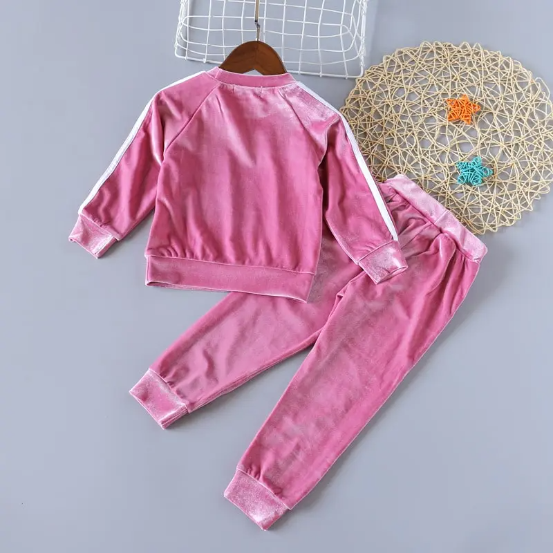 Girls Casual Round Neck Striped Sweatshirt And Jogger Pants Set