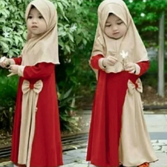 Children Kids Baby Fashion Girls Long-Sleeved Plain Color Dress And Headscarf Muslim 2pc Set