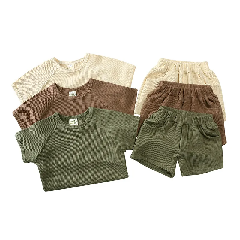 Children Kids Baby Fashion Boys Girls Casual Short Sleeve Solid Color T-Shirt And Shorts 2pcs Set