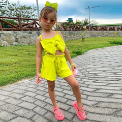 Children Kids Baby Fashion Girls Suspender Bow Knot Sleeveless Top And Shorts 2pcs Set