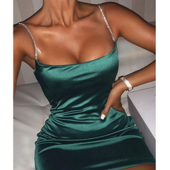 Sexy Women Elegant Edgy Night Out Rhinestone Satin Bodycon Dress