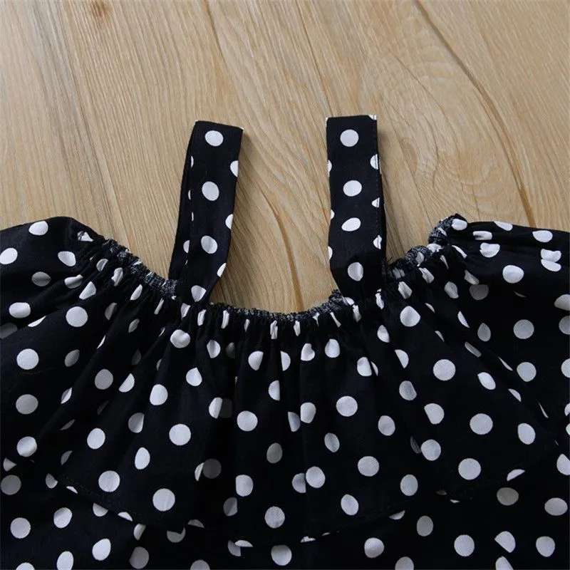 Casual 2 Pcs Set Girl Dot Print Ruffle Tops And Pants