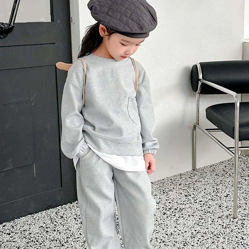 Kids Toddler Big Boys Girls Casual Sports Solid Color Long Sleeve Round Neck Sweatshirts Trousers Sets