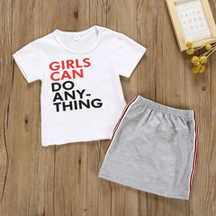 Kids Toddler Girl Summer Basic Letter Print Short Sleeve Tee And Skirt Casual Set