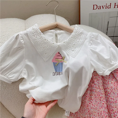 Children Kids Baby Fashion Girls Casual Short Sleeve Cartoon Ice Cream Print Top And Flower Skirt 2pcs Set