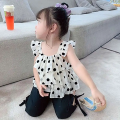 2pcs/Set Girls Summer Polka Dot Print Ruffle Tanks And Pants