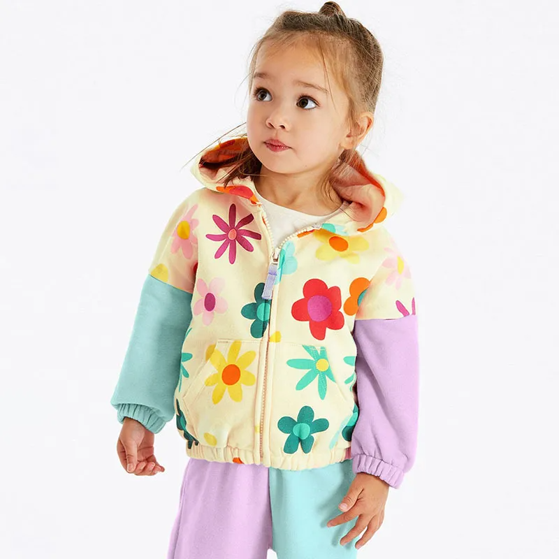 Kids Toddler Big Girls Casual Cute Floral Long Sleeve Zipper Hoodies Pants Sets