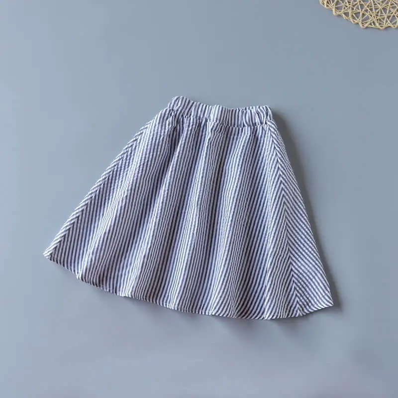 Girls Simple Short-Sleeves T-Shirt And Striped Skirt Set