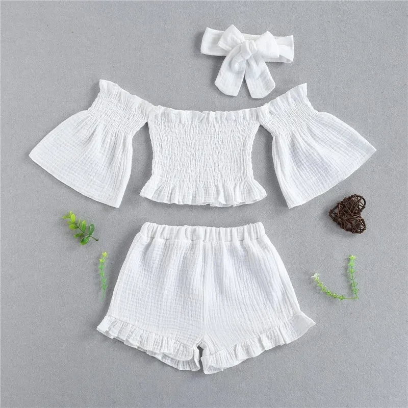 Children Girl Solid Color Shoulder Two-Piece Set