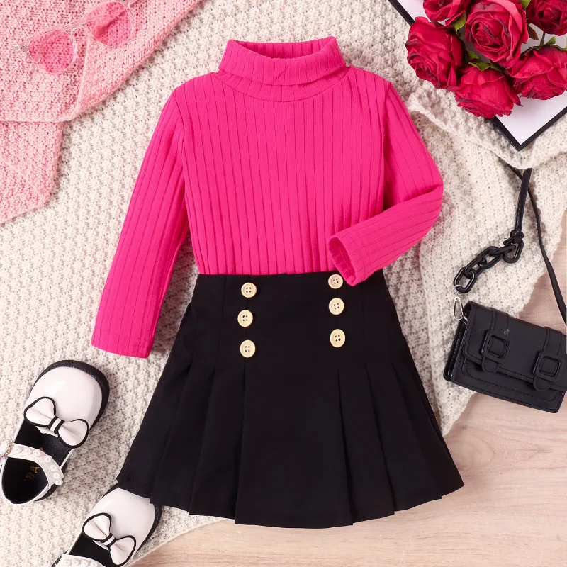 Kids Toddler Girls Autumn Winter Fashion Casual Stripe Long Sleeve Turtle Neck Sweater Tennis Skirt Sets