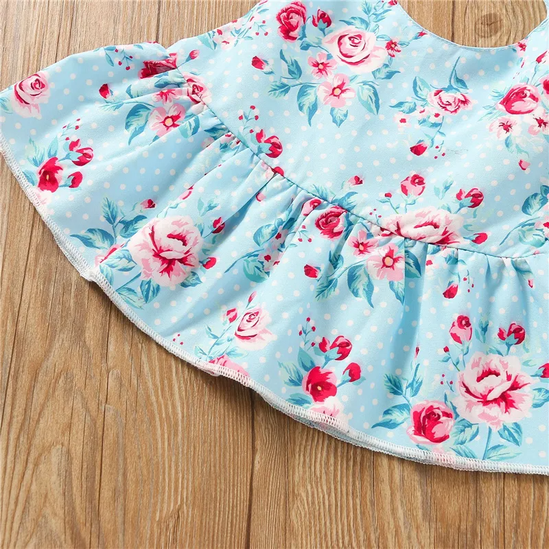 Girls Fashion Flower Pattern Tops And Denim Shorts Set