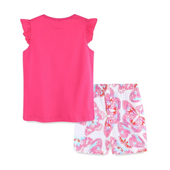 Kids Toddler Girls Casual Cute Butterfly Print Fluttering Sleeve Round Neck T-Shirt Shorts Set