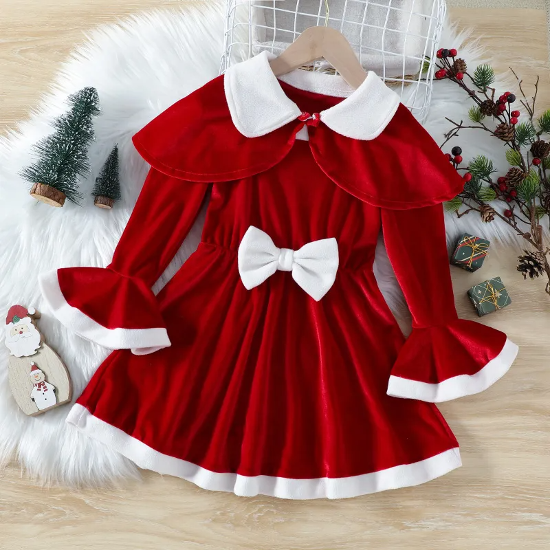 Christmas Children Kids Toddler Girls Lapel Vest Trumpet And Dress 2pcs Set