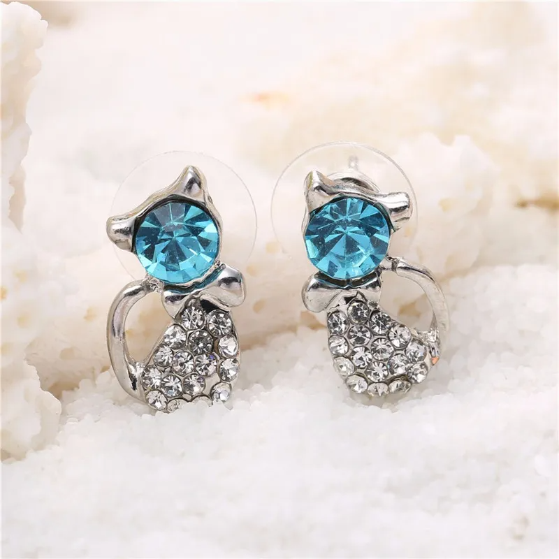 2PCS Fashion Rhinestones Decoration Cat-Shaped Necklace Earrings Set