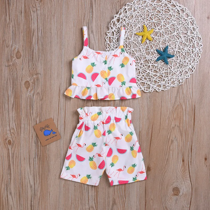 Children Kids Baby Fashion Girls Sleeveless Fruit Print Top And Shorts 2pc Set