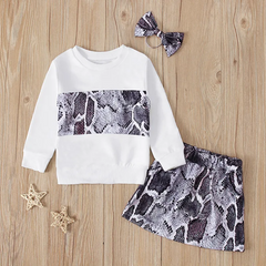 Children Kids Baby Fashion Girls Long Sleeve Snakeskin Print Top And Skirt Set