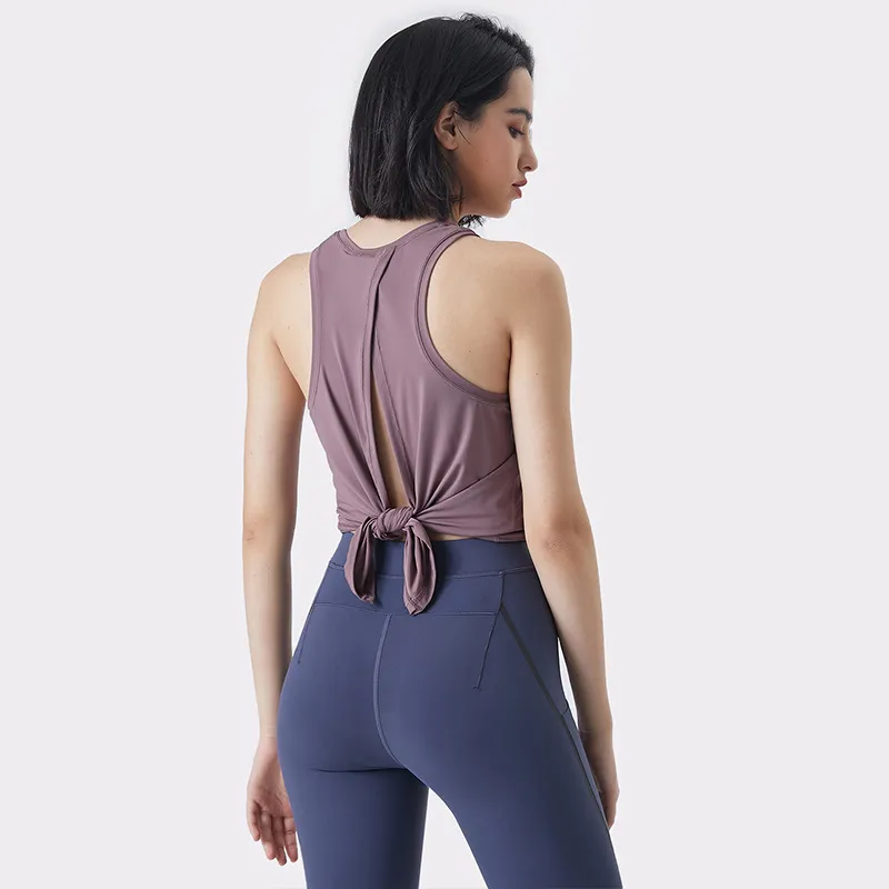 Women Summer Loose Sleeveless Sports Yoga Solid Color Top