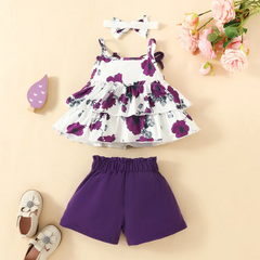 Kids Baby Girls Casual Cute Bow Tiny Flower Flounced Strap Top Shorts Sets