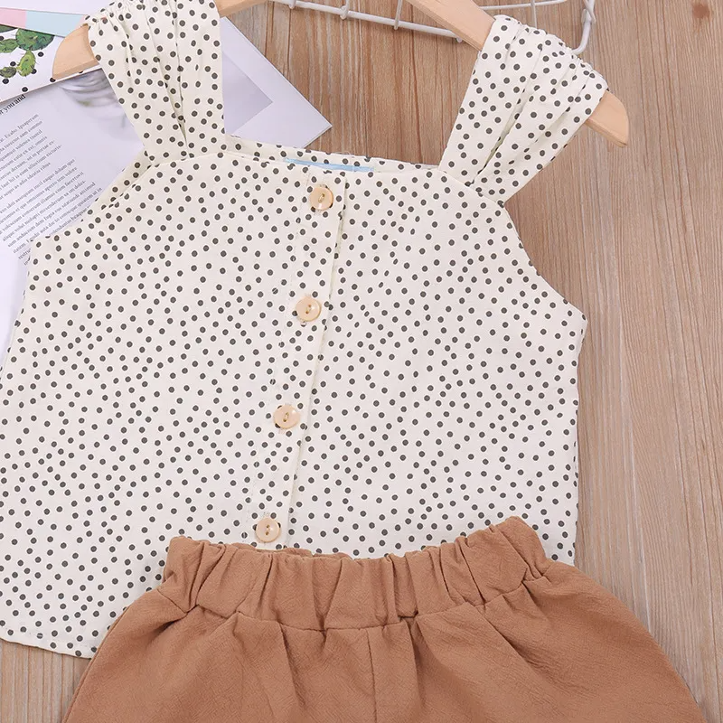 Girls Fashion Polka Dot Tops And Stringy Selvedge Design Shorts