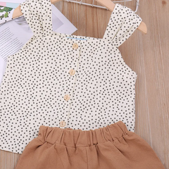 Girls Fashion Polka Dot Tops And Stringy Selvedge Design Shorts