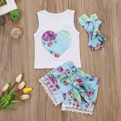 Children Kids Baby Fashion Girls Casual Sleeveless Floral Print Top And Shorts 2pcs Set