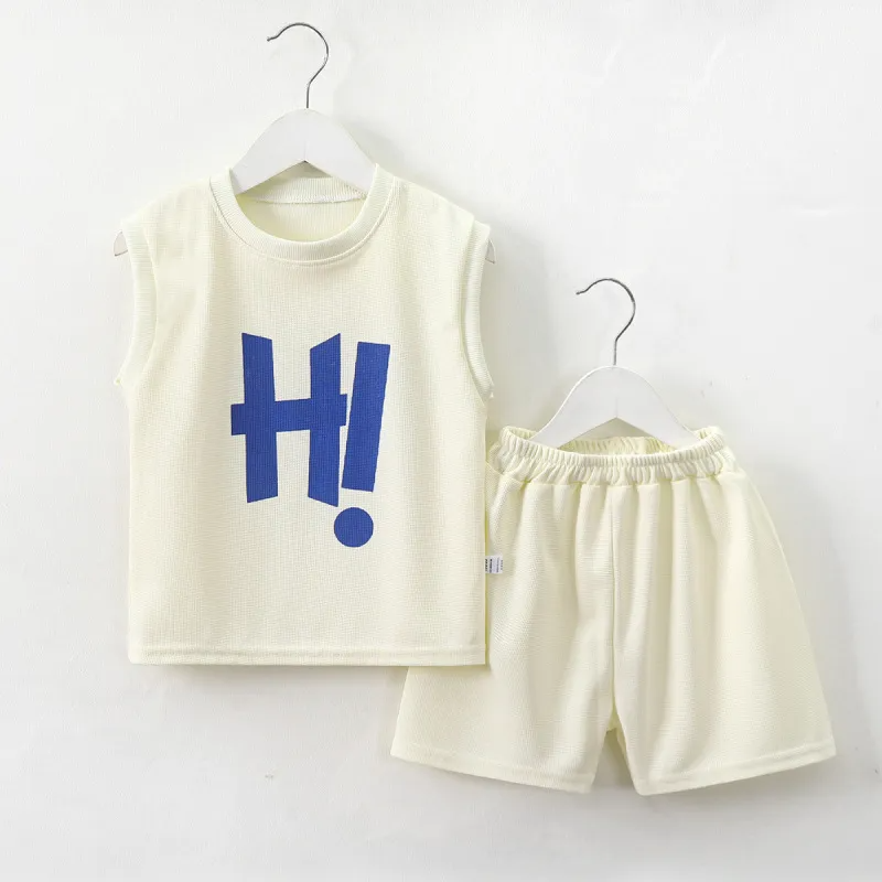 Kids Toddler Big Boys Girls Casual Cute Letters Print Sleeveless Round Neck T-Shirt Shorts Set