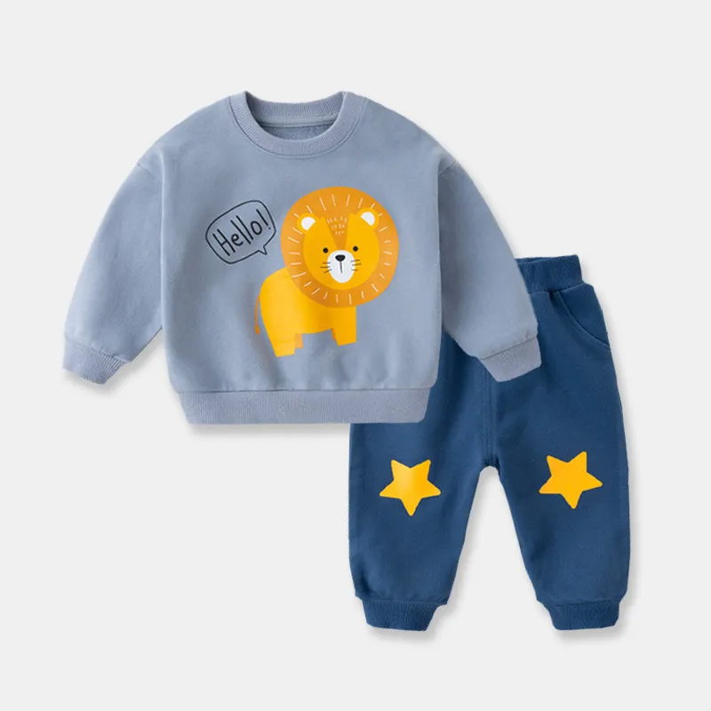 Kids Toddler Boys Girls Fashion Casual Cute Cartoon Pattern Long Sleeve Round Neck Sweatshirts Trousers Sets