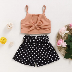 Kids Toddler Girls Casual Cute Solid Color Sleeveless Camisole Polka Dot Shorts Set