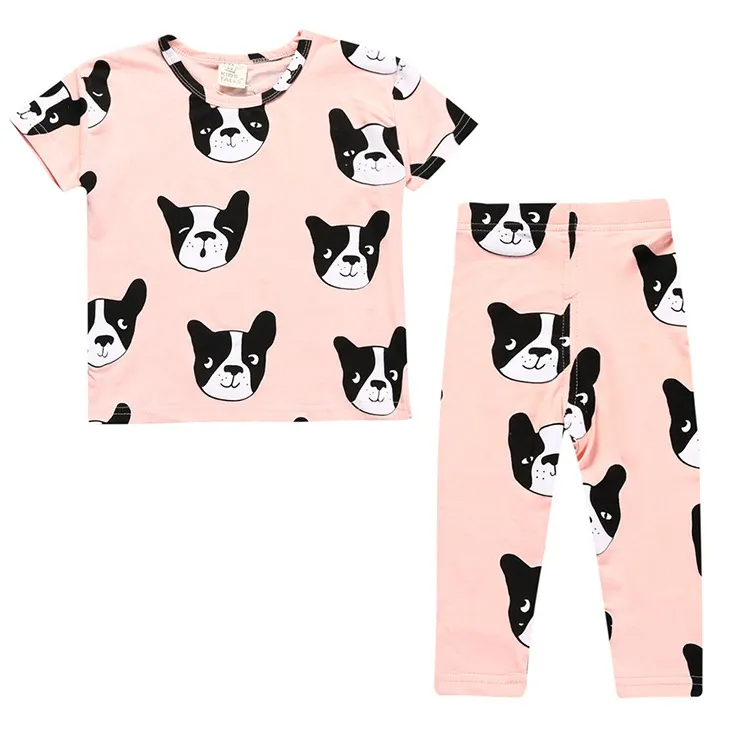 Children Kids Baby Fashion Girls Boys Basic Casual Short Sleeve Carton Print T-Shirt And Pants 2pcs Set