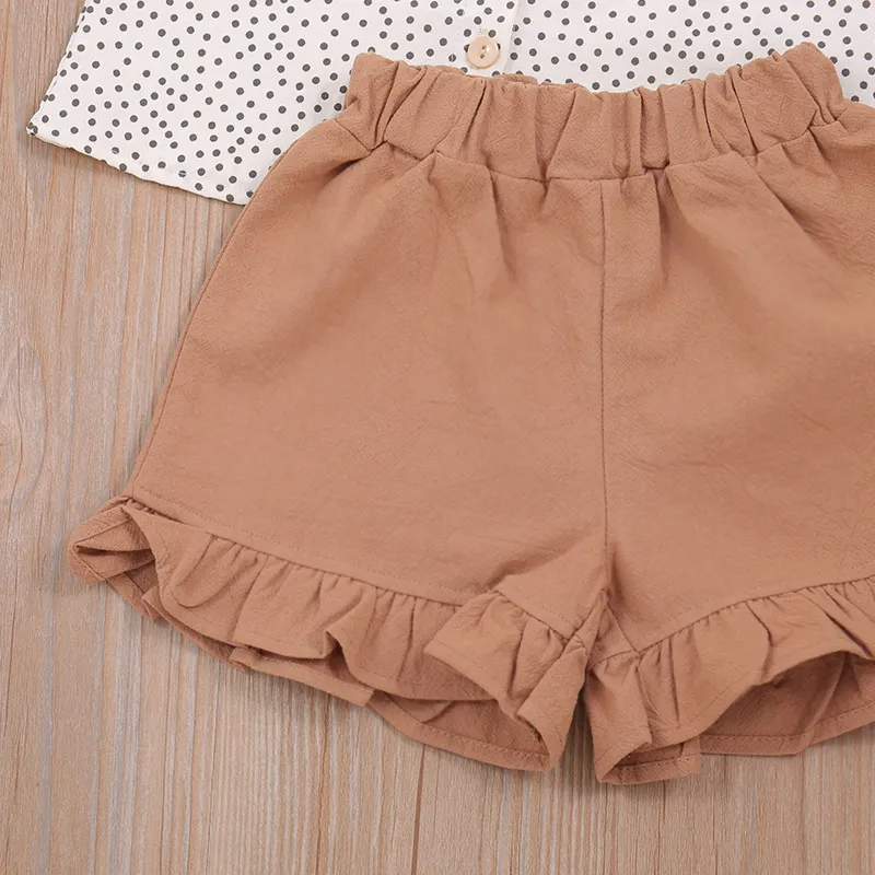 Girls Fashion Polka Dot Tops And Stringy Selvedge Design Shorts