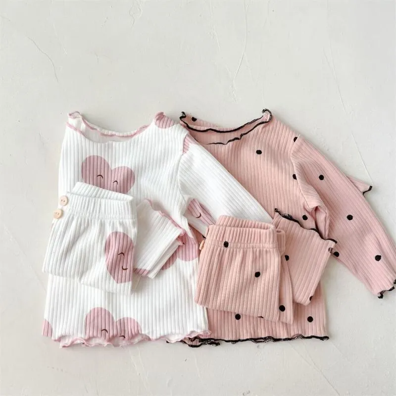 Kids Toddler Girls Spring Autumn Casual Cute Heart-Shaped Polka Dot Print Long Sleeve Trousers Set