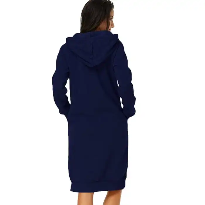 Autumn Winter Women Fashion Solid Color Hooded Long Sleeve Loose Dress