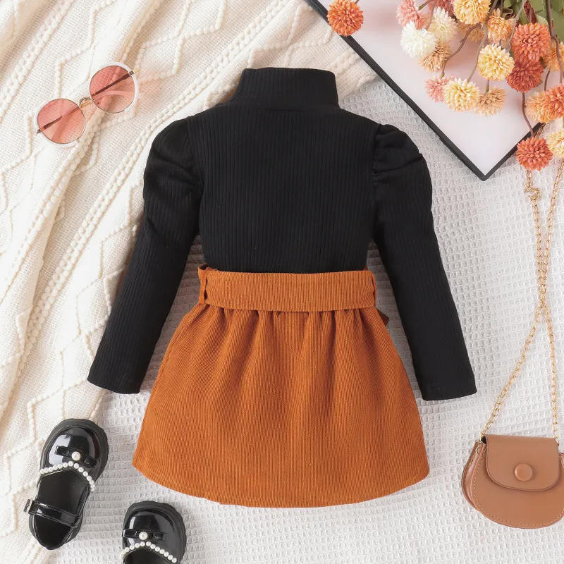 Kids Toddler Girls Fashion Casual Solid Color Long Sleeve Turtle Neck Sweater Corduroy Skirt Sets