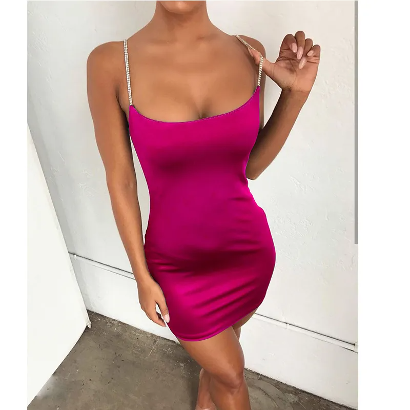 Sexy Women Elegant Edgy Night Out Rhinestone Satin Bodycon Dress