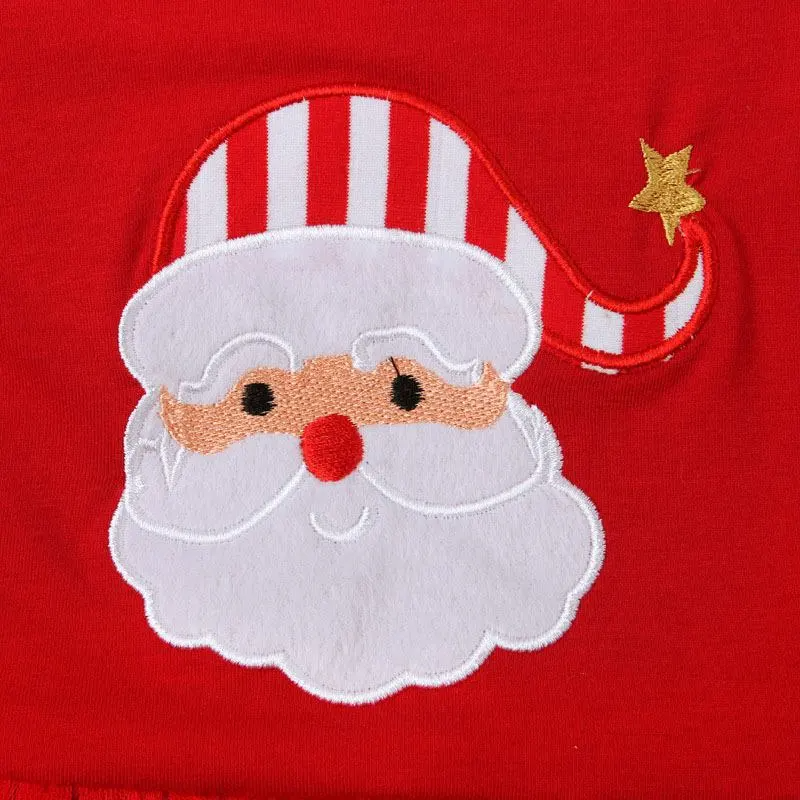 Christams Clothing Girls Red Santa Claus Printed Patchwork Tops And Stripes Pant