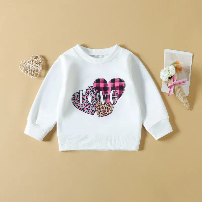 Kids Toddler Girls Casual Cute Sweet Letters Heart Print Long Sleeve Round Neck Sweatshirts Flare Trousers Set